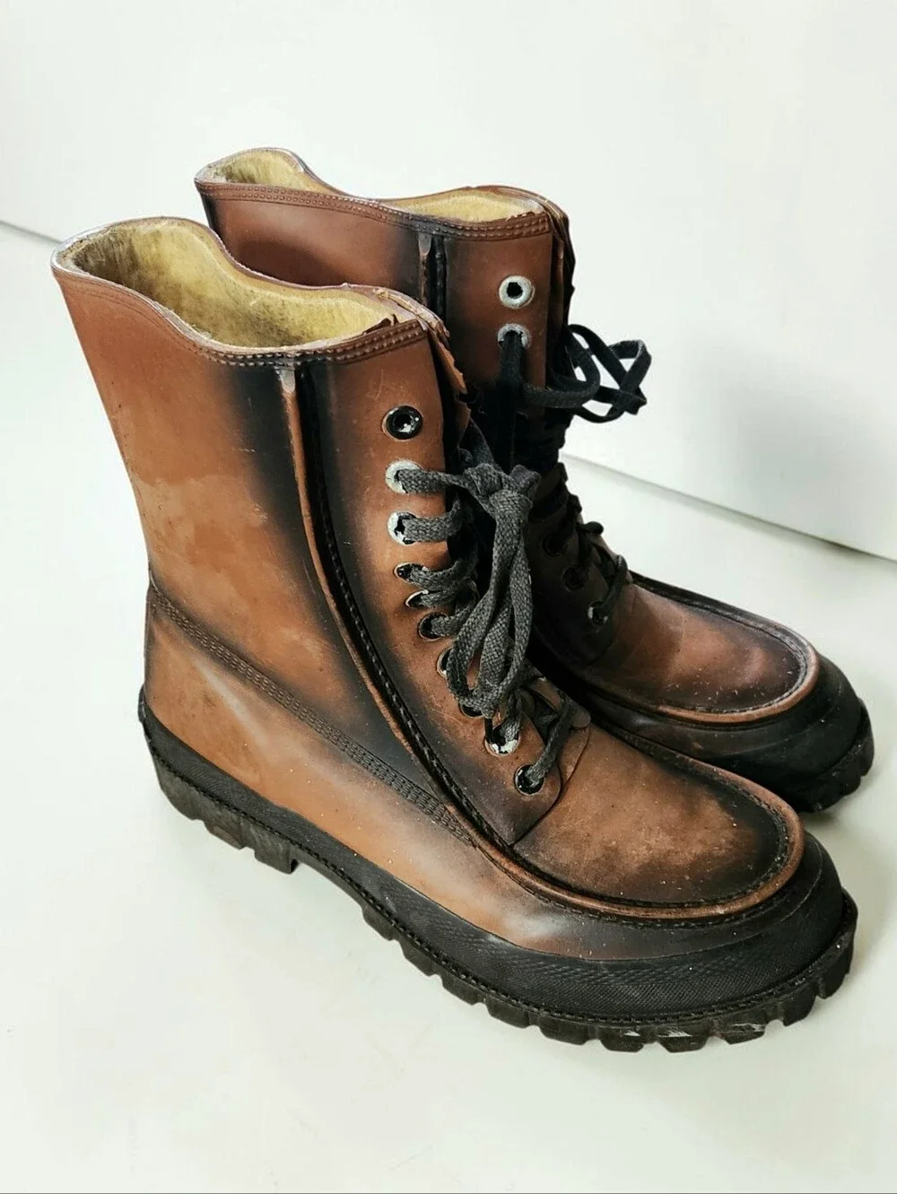 Vintage Field Trail Rubber Steel Shank Sherpa Lined Mid Calf Work Boots Mens 12